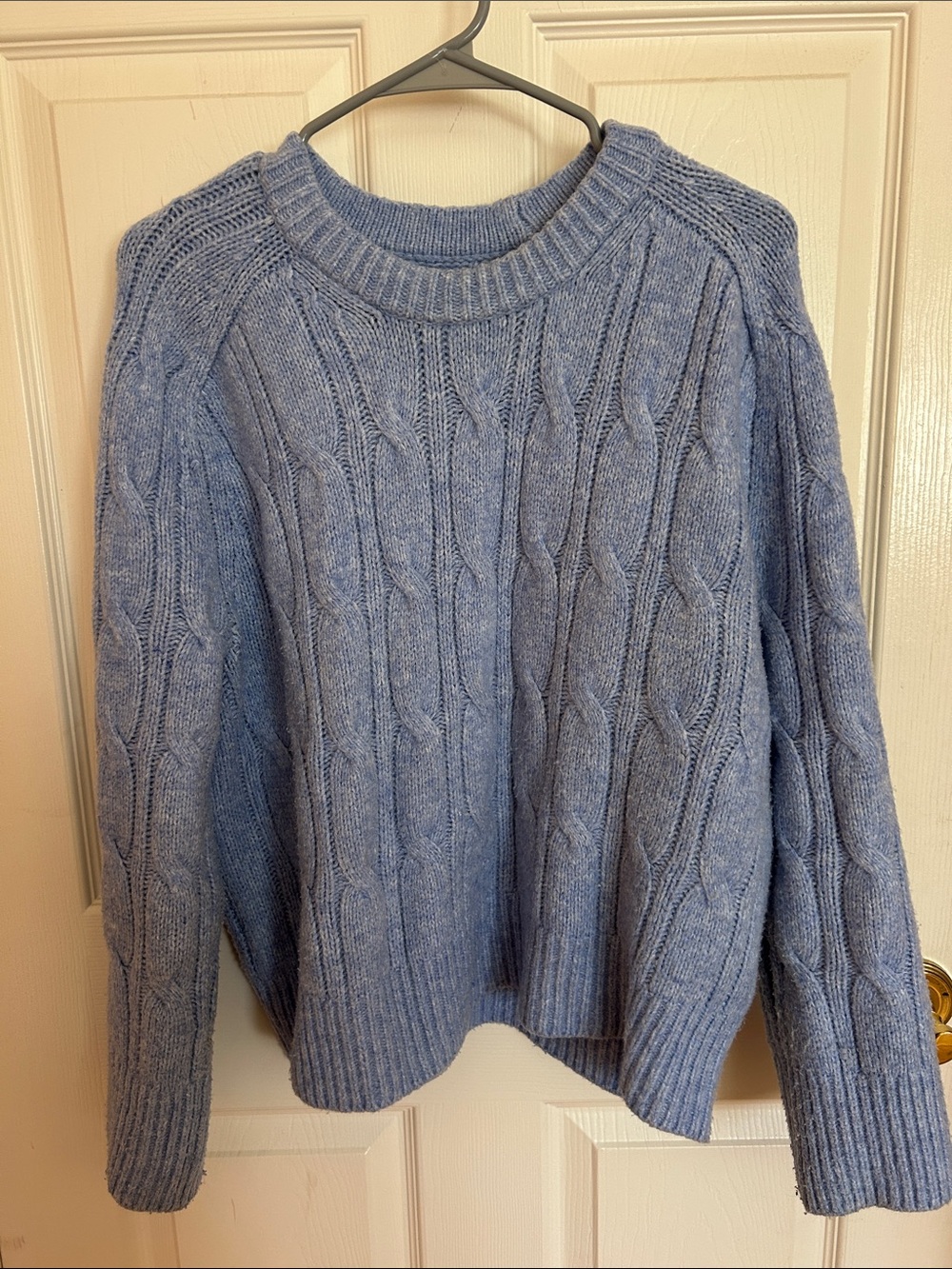 Abercrombie & Fitch Dusty Blue Cable-Knit Crewneck Sweater